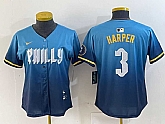 Women's Philadelphia Phillies #3 Bryce Harper Blue 2024 City Connect Limited Stitched Jersey,baseball caps,new era cap wholesale,wholesale hats